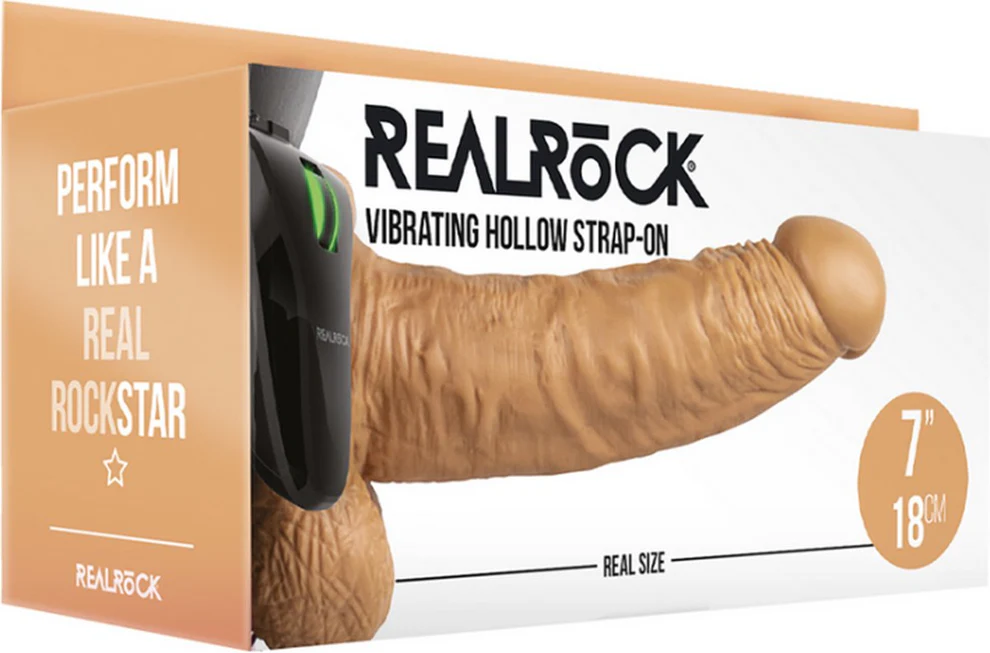 Image de Shots – Gode ceinture vibrant creux RealRock avec testicules – 18cm