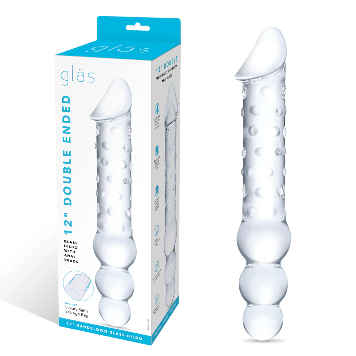 Image de Gläs - Gode en verre double extrémité de 12" avec perles anales