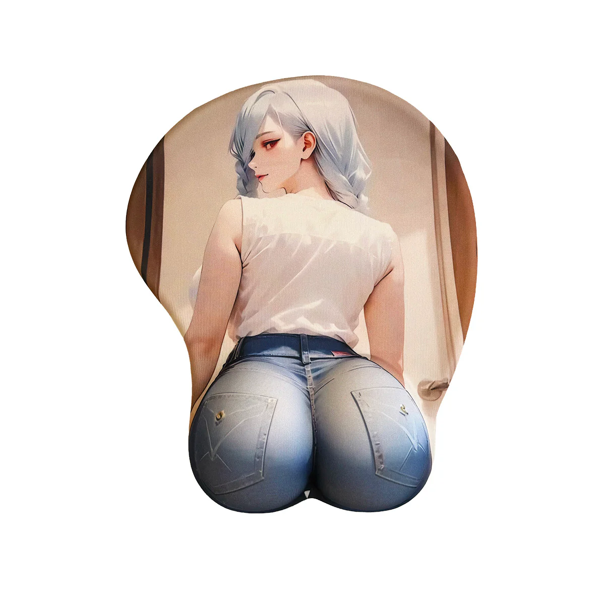 Image de Tapis de souris Anime – Blonde aux cheveux gris en jean bleu