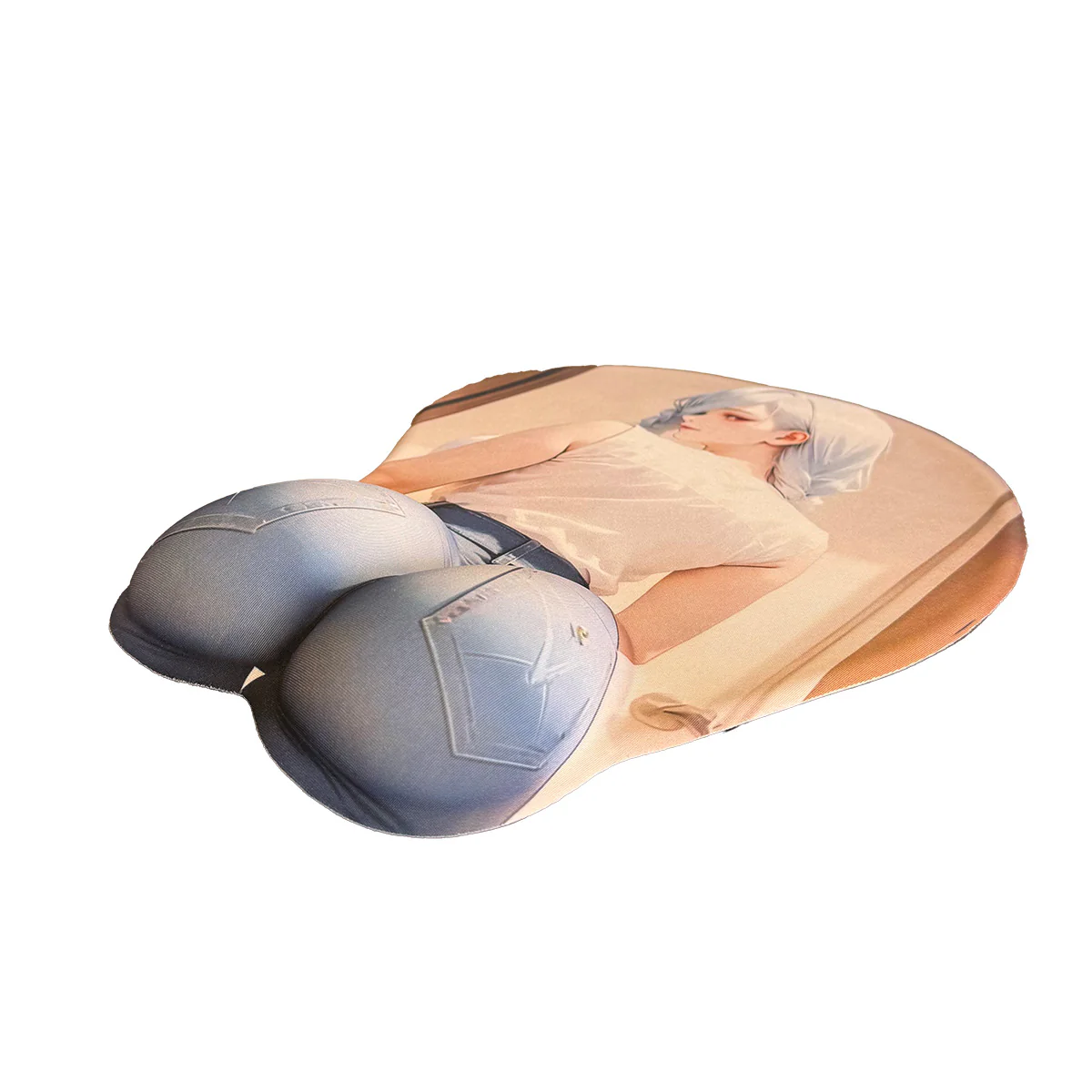 Image de Tapis de souris Anime – Blonde aux cheveux gris en jean bleu