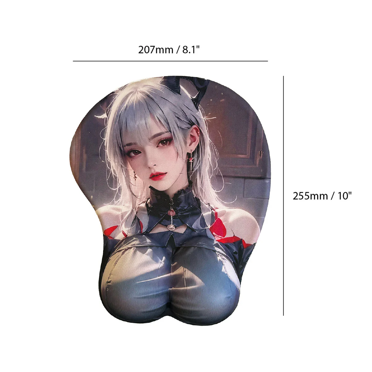 Image de Tapis de souris Anime – Fille anime aux cheveux gris avec un haut bleu