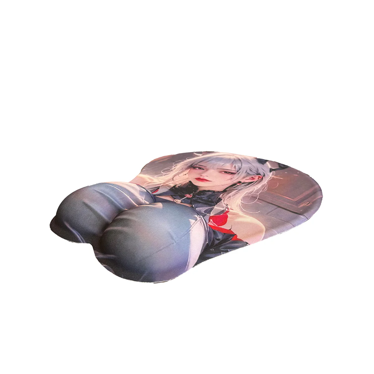 Image de Tapis de souris Anime – Fille anime aux cheveux gris avec un haut bleu