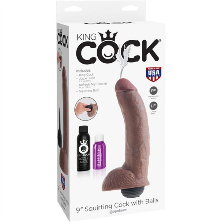 Image de KING COCK 9" SQUIRTING COCK W/ BALLS BROWN