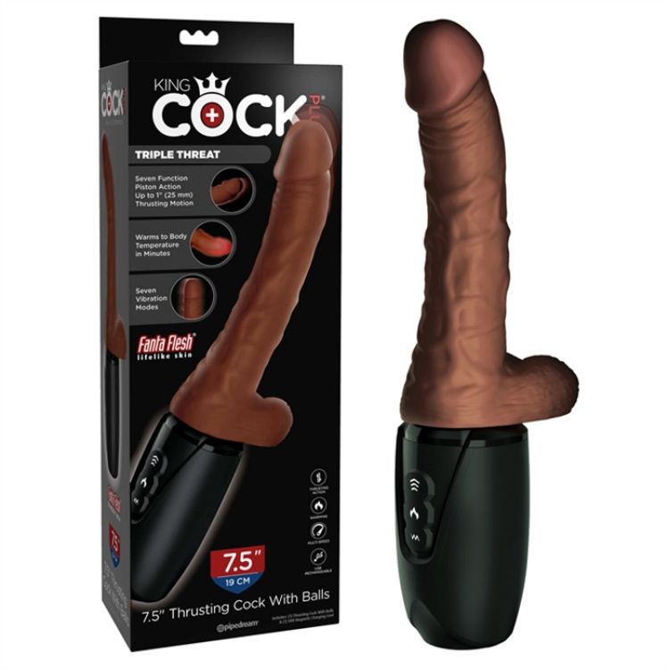 Image de King Cock 7.5" Thrusting Cock With Balls - Brown