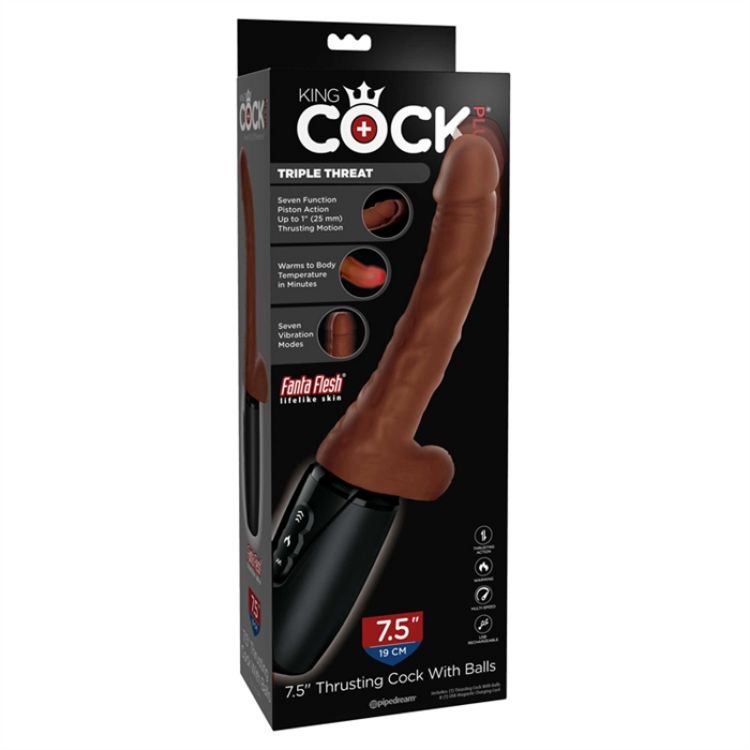 Image de King Cock 7.5" Thrusting Cock With Balls - Brown