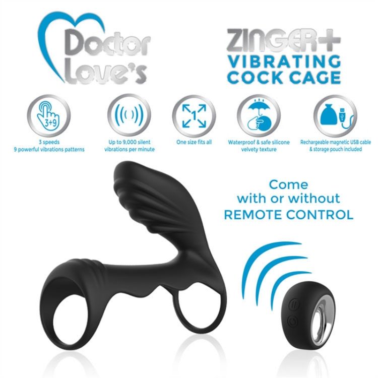 Image de DL - Zinger+ Cock Cage - Remote Rechargeable Black