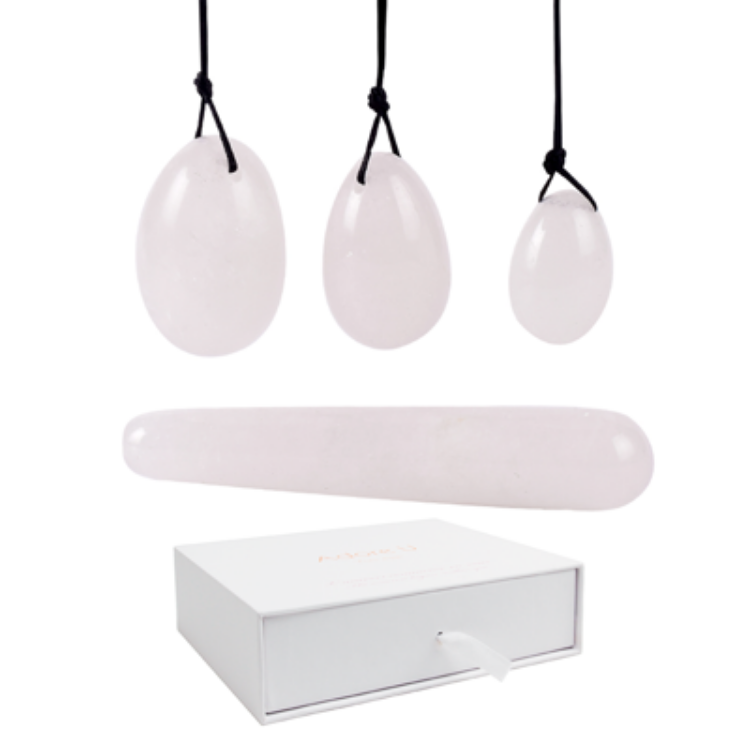 Image de Oeuf de Yoni - Quartz blanc - set 3 + Dildo