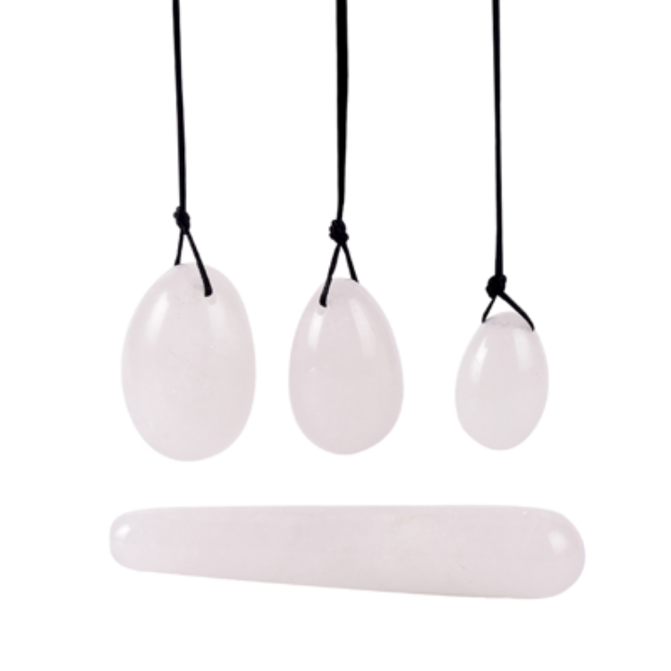 Image de Oeuf de Yoni - Quartz blanc - set 3 + Dildo