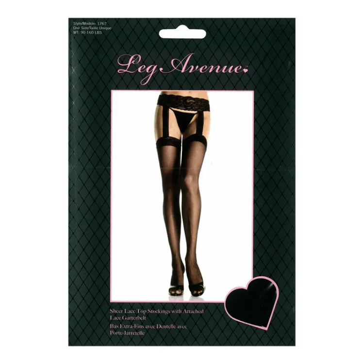 Image de Leg Avenue - Bas en dentelle transparent avec porte-jarretelles